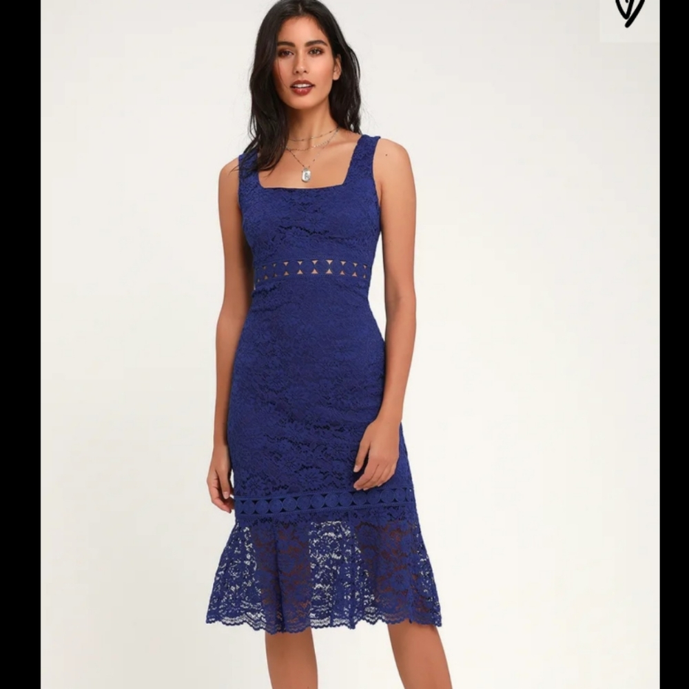 Blue Lace Trumpet Midi Dress